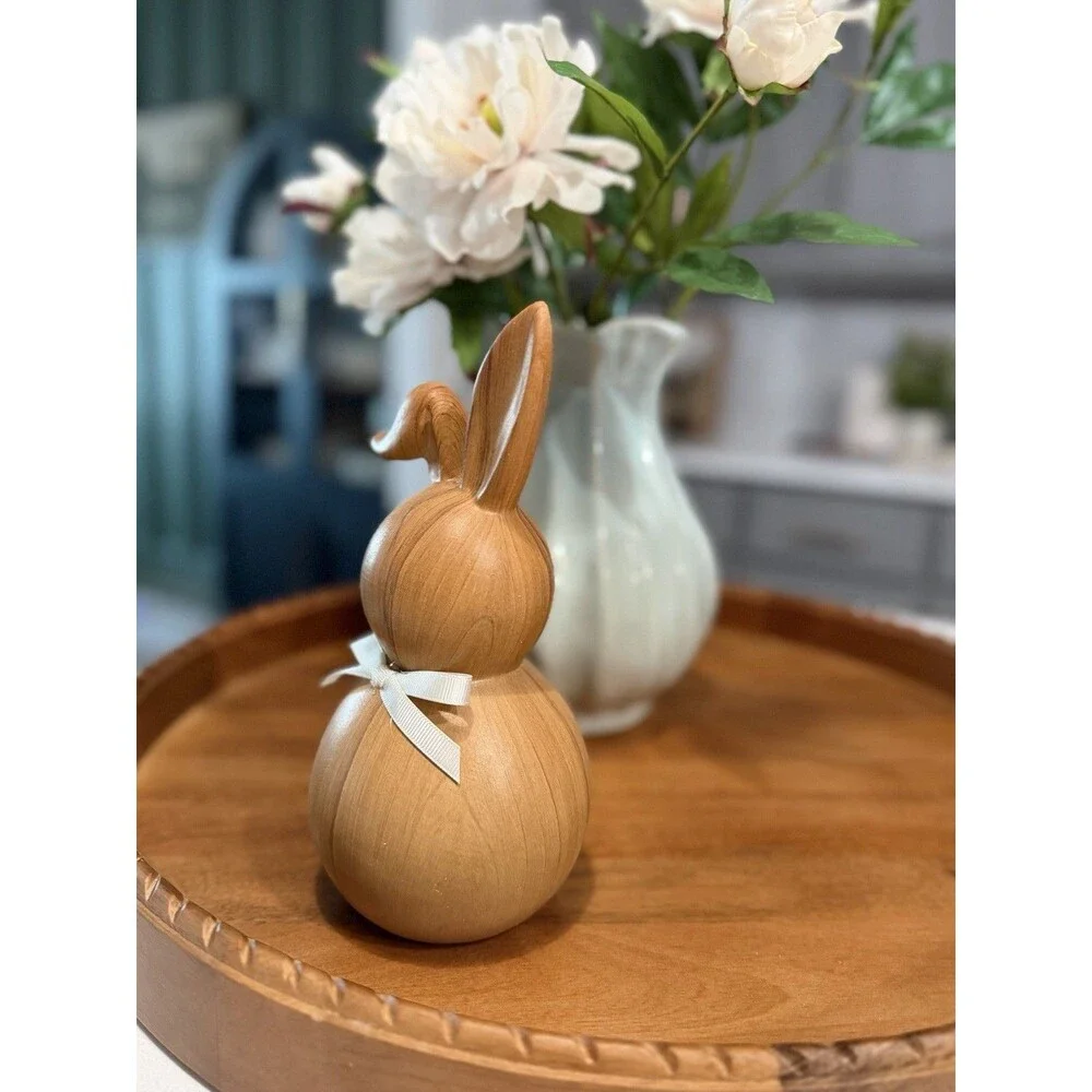10” Decorative Ceramic Bunny Rabbit| Neutral Pottery Barn Style Spring Decor - Picture 5 of 10